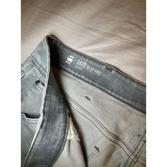G Star Raw Jeans Men 36x34 Gray 3D Zip Knee Super Slim Moto Biker Faded 5620 - Picture 13 of 16